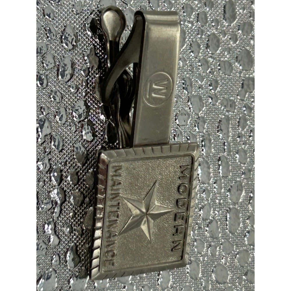 Vintage Modern Maintenance Star Logo Tie Clip Silver Tone Corporate Accessory W